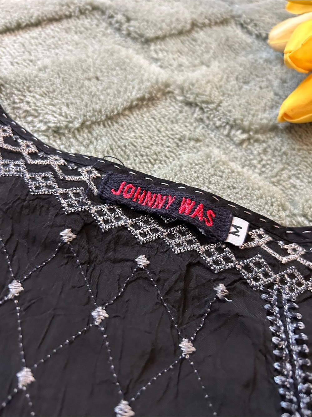 Johnny Was Black Blouse with Pink Floral Embroidery - Picture 4 of 10